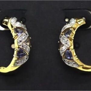 Gold Plated Faux Tanzanite and CZ Hoop Earrings